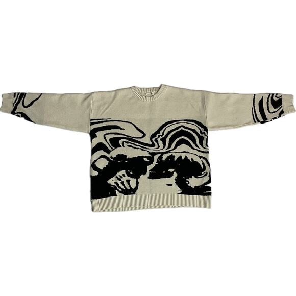 Aelfric Eden Skeleton Portrait Jacquard Crewneck Sweater Beige Black XL - Picture 2 of 4